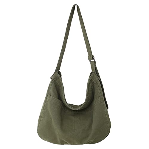 X SIM FITNESSX Unisex Umhängetasche Canvas Tasche Oxford Schultertasche Damen Shopper Tasche Fashion Stofftasche für Alltag/Büro/Schule/Reisen (Dunkel-Grün) von X SIM FITNESSX