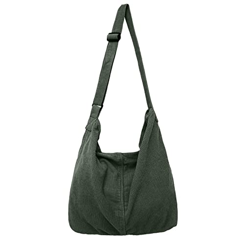 X SIM FITNESSX Unisex Cord Tasche Umhängetasche Schultertasche groß Damen Shopper Tasche Fashion Stofftasche für Alltag/Büro/Schule/Reisen (Grün) von X SIM FITNESSX