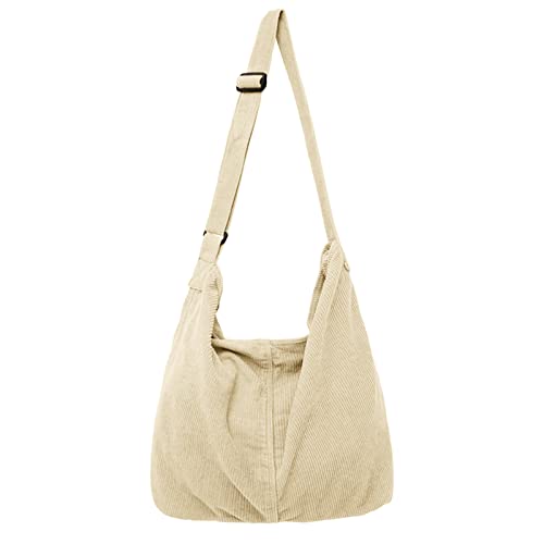 X SIM FITNESSX Unisex Cord Tasche Umhängetasche Schultertasche groß Damen Shopper Tasche Fashion Stofftasche für Alltag/Büro/Schule/Reisen (Khaki) von X SIM FITNESSX