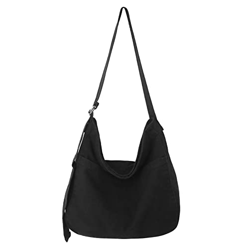 X SIM FITNESSX Unisex Umhängetasche Canvas Tasche Oxford Schultertasche Damen Shopper Tasche Fashion Stofftasche für Alltag/Büro/Schule/Reisen (Schwarz) von X SIM FITNESSX