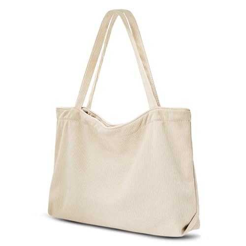 X SIM FITNESSX Unisex Umhängetasche Cord Tasche Tote Bag Damen Shopper Fashion Stofftasche für Alltag/Büro/Schule/Reisen (BEIGE) von X SIM FITNESSX