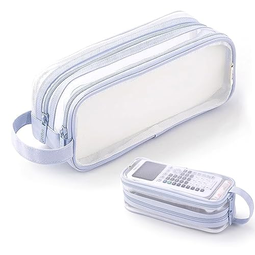 X SIM FITNESSX durchsichtig Federmäppchen Mäppchen Teenager Federtaschen Groß Etui Schule Big Pencil Case Büro Federtasche Erwachsene Transparent (Blau) von X SIM FITNESSX