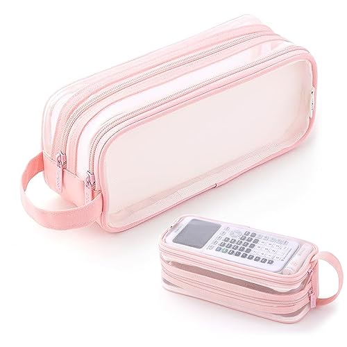 X SIM FITNESSX durchsichtig Federmäppchen Mäppchen Teenager Federtaschen Groß Etui Schule Big Pencil Case Büro Federtasche Erwachsene Transparent (Pink) von X SIM FITNESSX