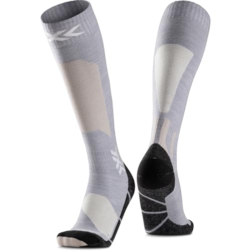 X-Socks Ski Discover Merino OTC – Merinowolle-Skisocken für Komfort & Wärme – O-Ring-Bandage für sicheren Halt & Unterstützung – Perfekt für Ski & Wintersport - Seal Grau/Hell Sand, 42-44 von X-Socks