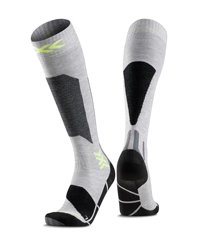 X-Socks Ski Discover OTC – Hochleistungs-Skisocken für Komfort & Unterstützung – O-Ring-Bandage für Stabilität – Ideal für Ski, Snowboard & Wintersport - Grau/Kanariengelb, 42-44 von X-Socks