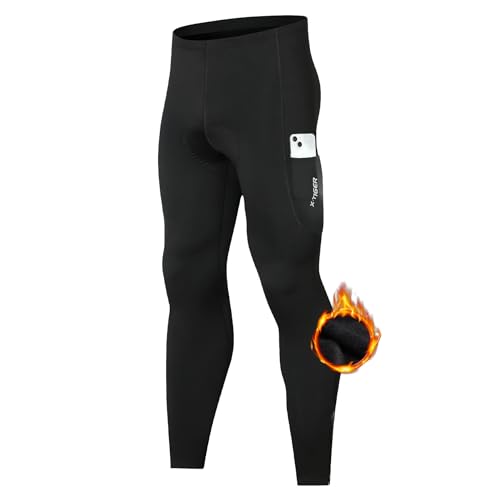 X-TIGER Fahrradhose Herren Lang mit 5D Gepolsterte,Radlerhose Herren Lang Thermo Fleece Atmungsaktive Schnelltrocknende Radhose mit 3 Taschen von X-TIGER