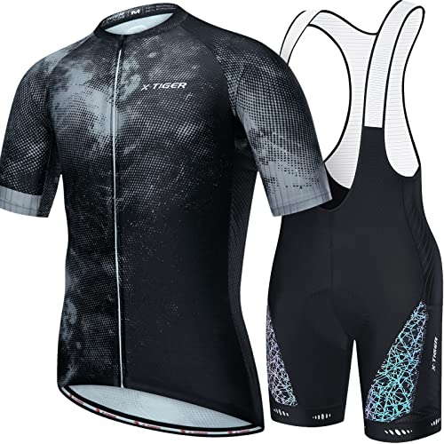 X-TIGER Herren Fahrradtrikot, kurzärmliges Set mit 5D-Gel-gepolsterten Shorts, Fahrradbekleidung Set für Mountainbikes von X-TIGER