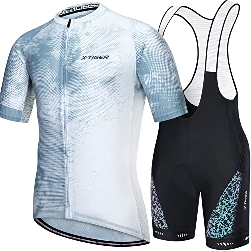 X-TIGER Herren Fahrradtrikot, kurzärmliges Set mit 5D-Gel-gepolsterten Shorts, Fahrradbekleidung Set für Mountainbikes von X-TIGER