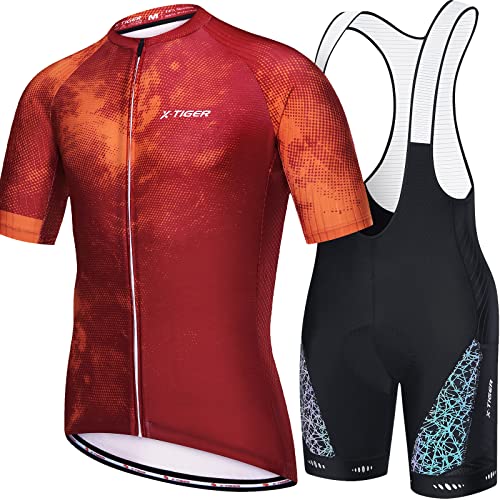 X-TIGER Herren Fahrradtrikot, kurzärmliges Set mit 5D-Gel-gepolsterten Shorts, Fahrradbekleidung Set für Mountainbikes von X-TIGER