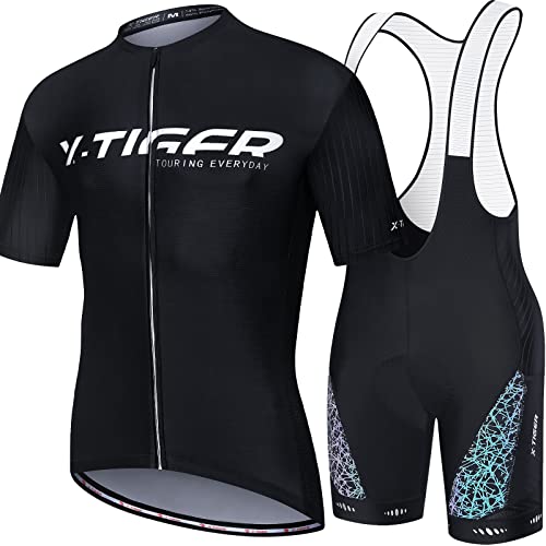 X-TIGER Herren Fahrradtrikot, kurzärmliges Set mit 5D-Gel-gepolsterten Shorts, Fahrradbekleidung Set für Mountainbikes von X-TIGER