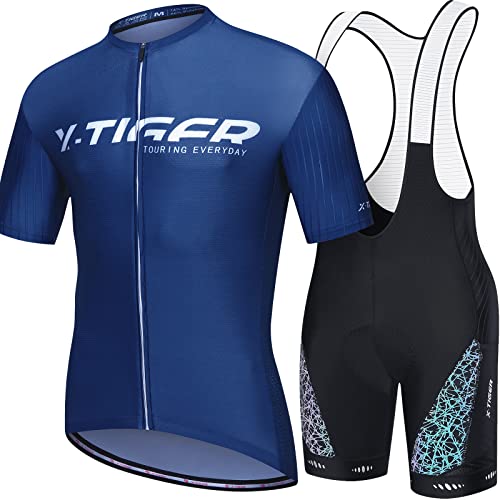 X-TIGER Herren Fahrradtrikot, kurzärmliges Set mit 5D-Gel-gepolsterten Shorts, Fahrradbekleidung Set für Mountainbikes von X-TIGER