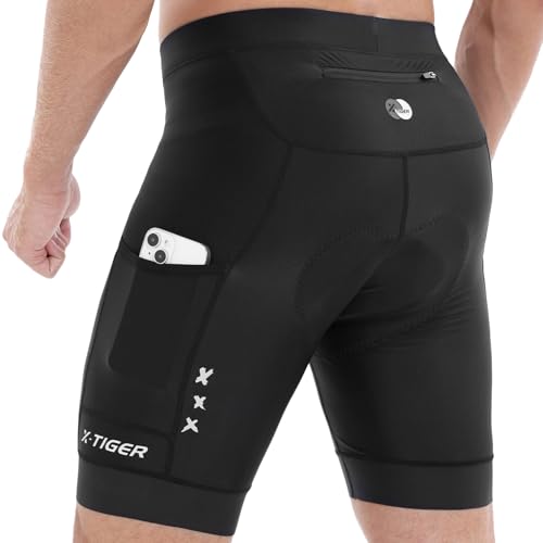 X-TIGER Radlerhose Herren Gepolstert Fahrradhose Herren 3 Taschen Radhose Kurz Schnelltrockende Elastische Atmungsaktive von X-TIGER
