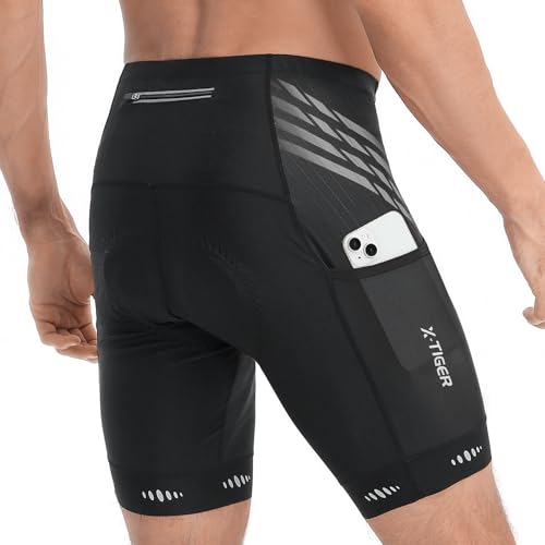 X-TIGER Radlerhose Herren mit 5D Gepolsterte,Fahrradhose Herren Atmungsaktive Schnelltrocknende Radhose Herren Kurz mit 3 Taschen von X-TIGER