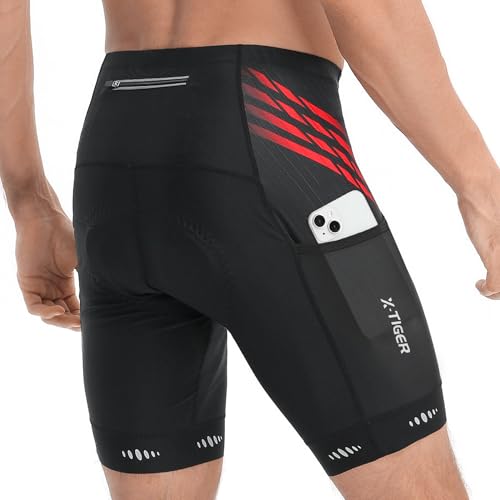X-TIGER Radlerhose Herren mit 5D Gepolsterte,Fahrradhose Herren Atmungsaktive Schnelltrocknende Radhose Herren Kurz mit 3 Taschen von X-TIGER