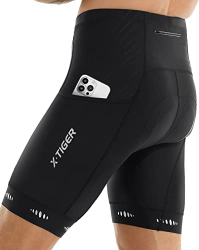 X-TIGER Radlerhose Herren mit 5D Sitzpolster,Fahrradhose Herren Atmungsaktive Schnelltrocknende Radhose mit 3 Taschen von X-TIGER