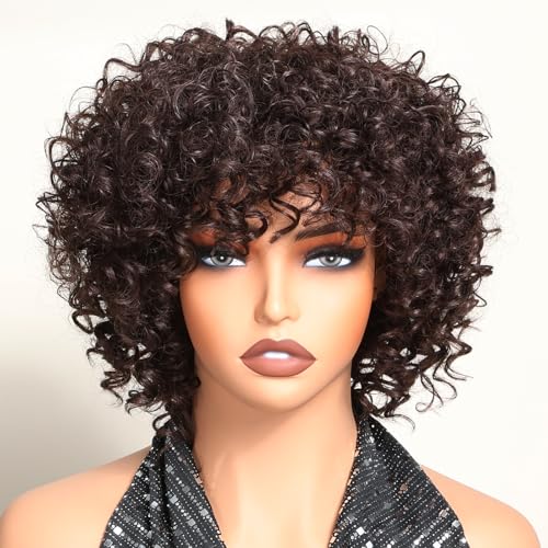 X-TRESS Mittelbraune lockige Kunsthaarperücke für schwarze Frauen, kurze lockige Afro-Perücke mit Pony, hitzebeständiges Kunsthaar X-TRESS Mittelbraune lockige Kunsthaarperücke für schwarze Frauen, kurze lockige Afro-Perücke mit Pony, hitzebeständiges Kunsthaar von X-TRESS