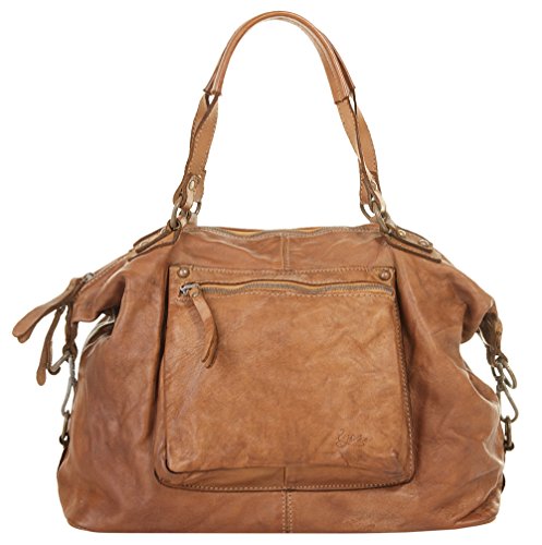 X-ZONE Shopper Echt Leder Damen | Made in Italy, Vintage Ledertasche, Handtasche für Büro, Schultertasche verstellbar cognac | 019512 von X-ZONE