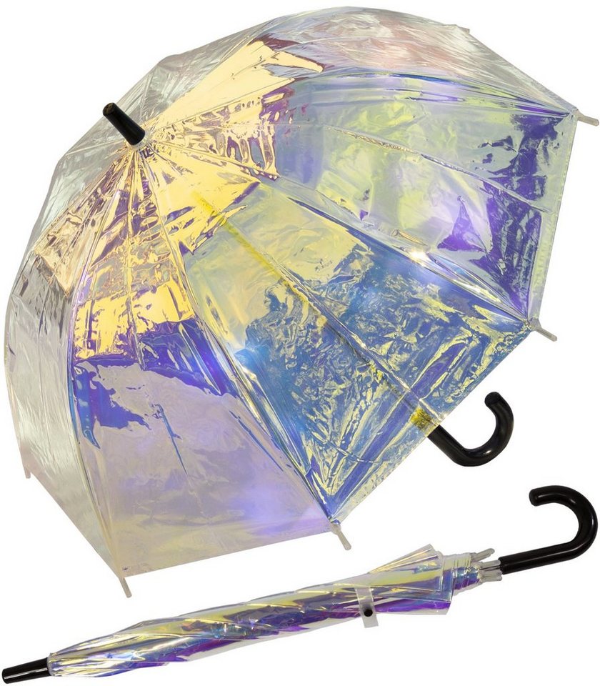 X-brella Stockregenschirm transparenter Glockenschirm für Mädchen, bunt schillernd in Gold und Pastellfarben von X-brella