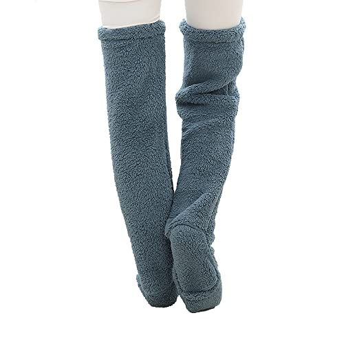 XACKWUERO Plüsch Pantoffel Strümpfe Pelz lange Beinwärmer für Frauen Männer über Knie hoch Fuzzy Socken Winter Home Schlafen Socken (Blau) von XACKWUERO