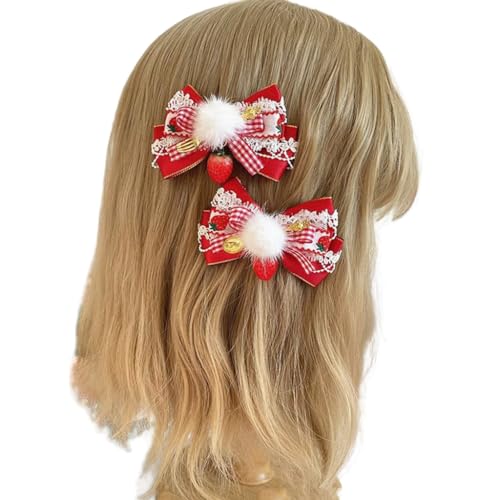 2 x zarte Schleifen-Plaids Erdbeerhut mit seitlichem Clip für süße Mädchen, Spitze Erdbeere Bowler Hut von XAGMODSHN