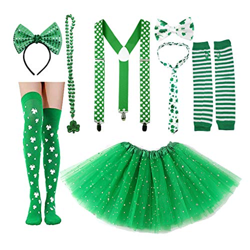 8-teiliges Kostümzubehör-Set mit Kleeblatt-Hosenträgerrock von XAGMODSHN