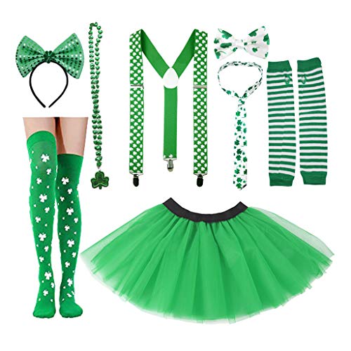 8-teiliges Kostümzubehör-Set mit Kleeblatt-Hosenträgerrock von XAGMODSHN