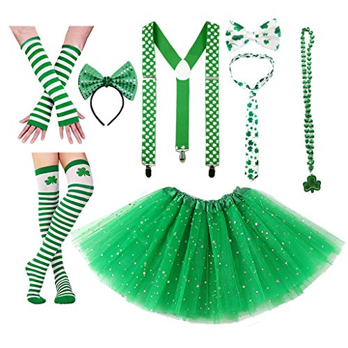 8-teiliges Kostümzubehör-Set mit Kleeblatt-Hosenträgerrock von XAGMODSHN