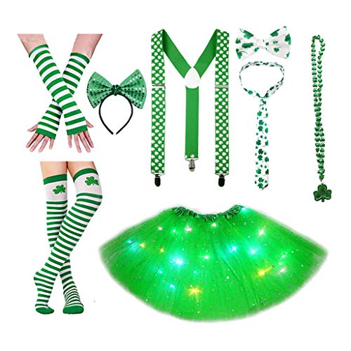 8-teiliges Kostümzubehör-Set mit Kleeblatt-Hosenträgerrock von XAGMODSHN