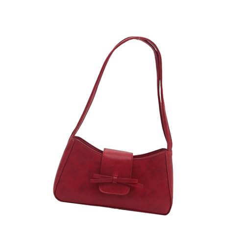 Anspruchsvolle Damen Umhängetasche mit Schleifendetail PU Unterarmtaschen Casual Handtasche Satchel Geldbörse für den täglichen Gebrauch Casual Shopping Bag, rot, One Size von XAGMODSHN