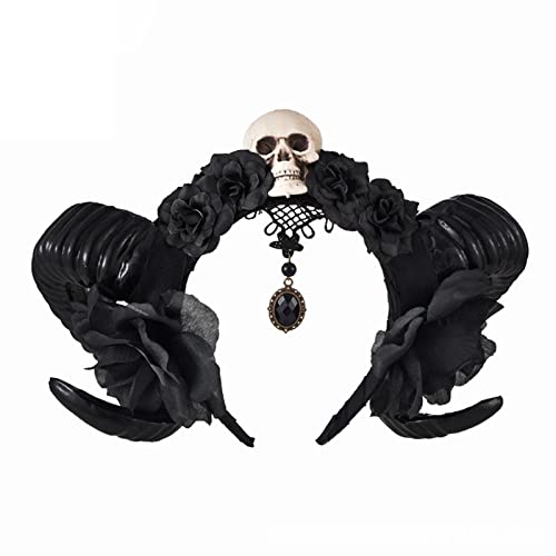 Blumenschädel Stirnband Cosplay Kopfbedeckung für Halloween Party Tragen Schafhorn Haarband Kopfschmuck Partyzubehör von XAGMODSHN