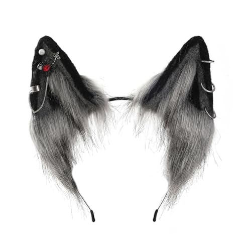 Cartoon Füchse Wolf Ohr Form Haarreifen mit Legierung Ohrring Dekor Haarhalter Cosplay Party Kopfbedeckung für Jugendliche Erwachsene von XAGMODSHN
