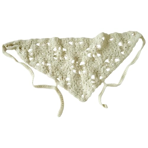 Dreieckiger Schal mit Spitze, gehäkelt, Blume, leicht, atmungsaktiv, gestrickt, Haarbandana, Vintage-Stil, Fotografie-Zugang von XAGMODSHN