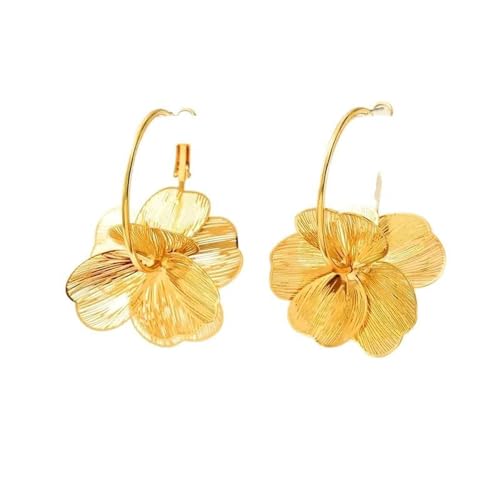Elegante Goldene Blumen Ohrringe Übergroße Blumenohrzubehör Vielseitiger Kleidung Tag Zu Nacht Outfit Enhancer Elegante Kostümohrringe Abendkleidung von XAGMODSHN