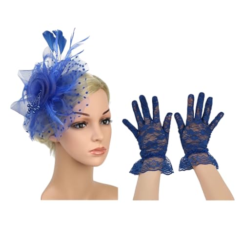 Eleganter Spitzenschleier Fascinator Hut und Handgelenk Spitze Handschuhe Set Haarschmuck für Braut Hochzeit Vintage Teeparty von XAGMODSHN