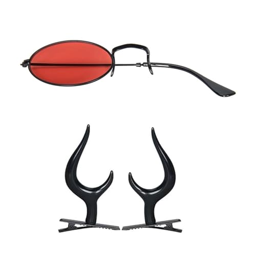 Halloween Alastor Kostüm Zubehör Teufelshörner Haarspangen Monokular mit Kette für Mottoparty Monokular Brille mit Kette Teufelshörner Haarspangen Alastor Kostüm Zubehör von XAGMODSHN