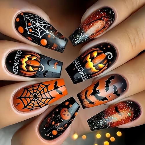 Halloween Press Auf Nägeln Länge Quadratische Form Mit Spinnnetz Design Bauch von XAGMODSHN