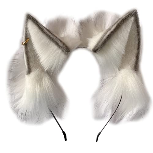 Lange Tierohren Haarreifen handgefertigt Wolfsohren Kopfbedeckung pelziges Haarband Anime Verkleidung Cosplay Halloween Kopfbedeckung von XAGMODSHN