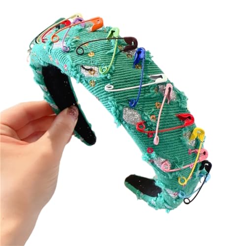 Modisches Haarband für Damen, 3 cm breit, mit bunten Nadeln, Pailletten, Teenager, Mädchen, süßer, cooler Haarreif von XAGMODSHN
