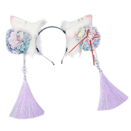 Pelzige Füchse Ohren Katzen Mädchen Cosplays Haarschmuck Plüsch Ohr Kopfbedeckung Blumen Dekorationen Rollenspiel von XAGMODSHN