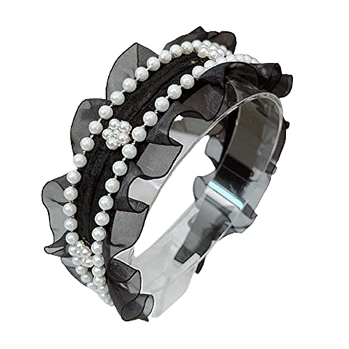 Perlenhaarband, Retro-Rüschen, Spitze, Haarreif, tägliche Foto-Requisiten, Retro, breites Stirnband, Haarschmuck für Frauen von XAGMODSHN