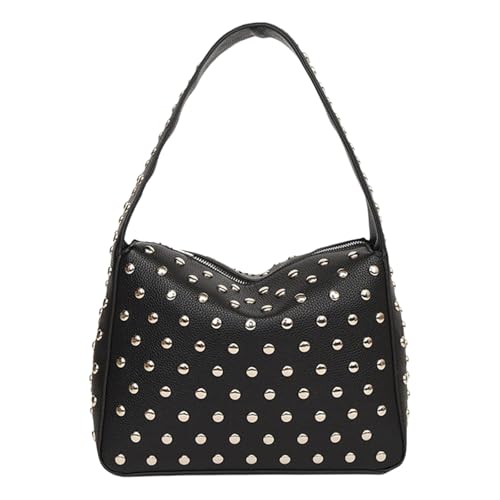 Punk Styles Nieten Schultertasche PU Leder Kleine Handtasche für Frauen Streetwear Mode Motorrad Retro Unterarm Geldbörse PU Leder Handtasche, Schwarz , One Size von XAGMODSHN