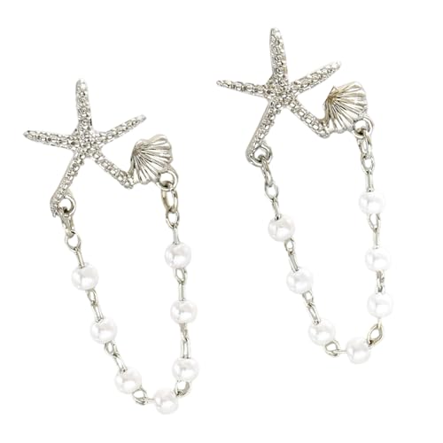 Seesterne Ohrringe Mit Weißer Perlenkette Tragbarer Schmuck Für Empfindliche Ohren Beach Thematische Dangelohrringe von XAGMODSHN