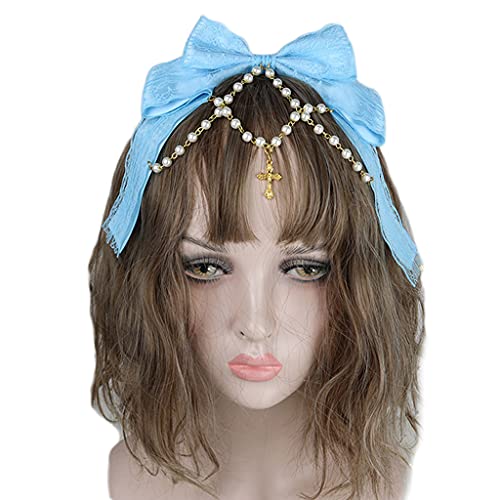 Spitzenschleifen, Kopfschmuck, mehrschichtige Spitzenschleife mit Perlenkette, große Schleife, Stirnband, Dienstmädchen, Anime, Haarschmuck von XAGMODSHN