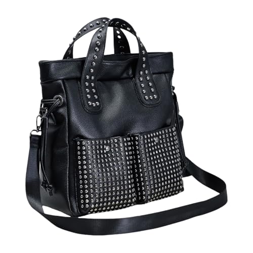 Stilvoller Rucksack Mit Nieten Rucksack Verstellbares Gurt PU Leder Crossbody Tasche Für Handheld Oder Schulterkleidung von XAGMODSHN
