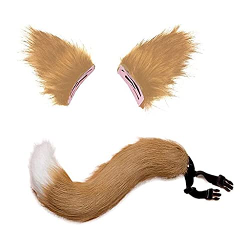 Tierohren Haarspange Schwanz Set Plüsch Kopfbedeckung Halloween Party Kopfschmuck Cosplay Tierkostüm Haarschmuck von XAGMODSHN