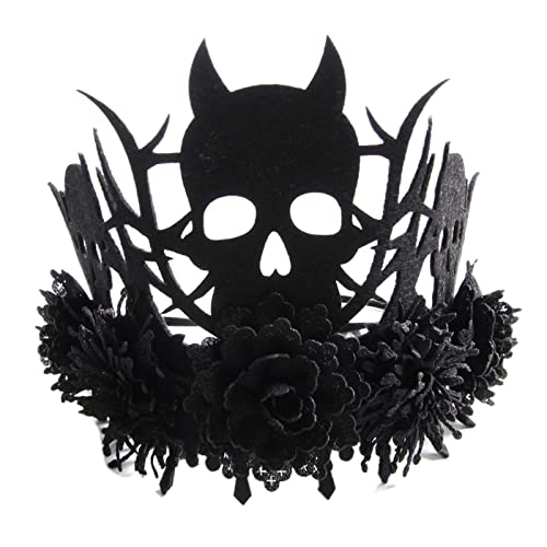 Totenkopf-Kopfschmuck, schwarze Blume, Kopfschmuck, Todeshexe, Halloween-Stirnband für Maskeraden, Party von XAGMODSHN