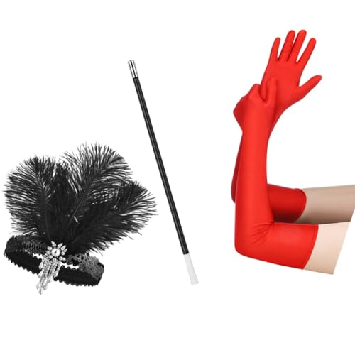 Vintage Frauen Flapper Kostüm 1920er Jahre Weibliches Kostüm Kopfschmuck Zigaretten Halter Abschlussball Thema Cosplay Party Zubehör von XAGMODSHN