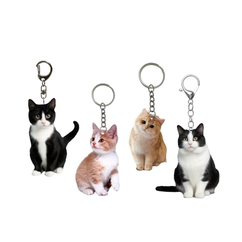 XAGMODSHN 4 Piece Niedlichkeit Katzenschlüsselketten Einzigartiger Schlüsselhalter Modetier Keychain Acryl Textur Schlüsselanhänger Für Katzenbegeisterte von XAGMODSHN