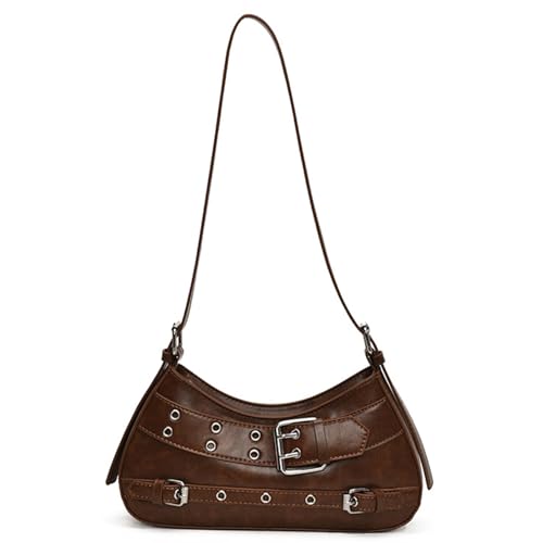 XAGMODSHN Damentasche Herbst Winter Schulter mit Schnalle oben Griff PU Leder Achsel Clutches Geldbörse Trendy Unterarm Herbst Winter Schulter für Frauen Retro Achsel Trendy Handtasche und Geldbörse von XAGMODSHN