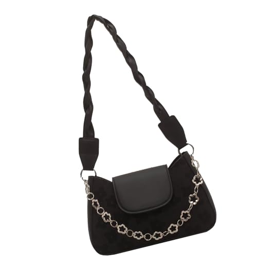 XAGMODSHN Damentasche Retro Achselkette Trendy Pendeln Geprägt Unterarm Große Kapazität Schulter Frauen Trendy Achsel Damen Retro Kette Große Kapazität Schulter, Schwarz , One Size von XAGMODSHN